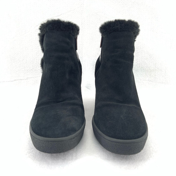 Aquatalia Christa Wedge Booties Womens 10 Black Suede Leather Faux Fur Cozy Glam - Picture 3 of 11